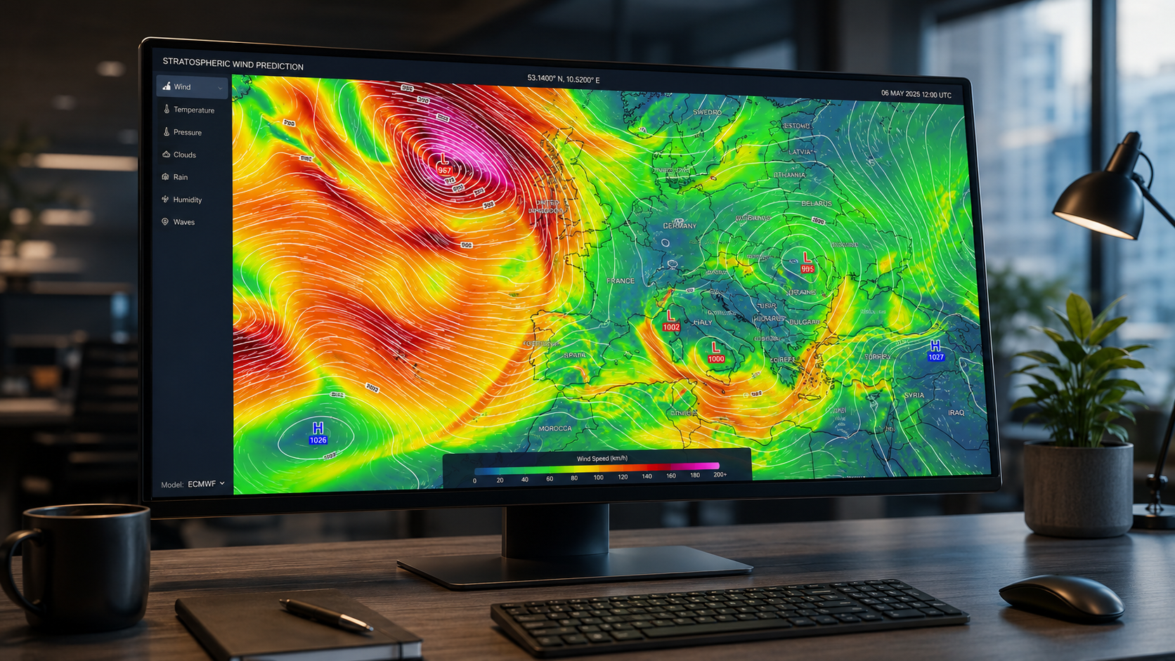 Visualisation des prévisions météorologiques utilisées par Stratolia